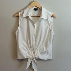 Elegant White Sleeveless Blouse with Tie-Front